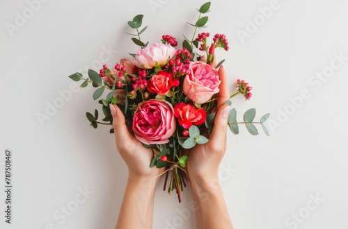 Person Holding Bunch of Red Flowers