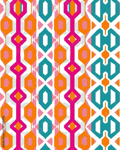 Bold Geometric Abstract Pattern: Hot Pink, Orange, Cyan, White Shapes - Painterly Colorful Art Print