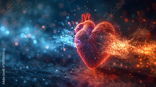 Futuristic Heartbeat: Glowing Cardiogram in a Sea of Lights. Concept Futuristic, Heartbeat, Glowing, Cardiogram, Sea of Lights