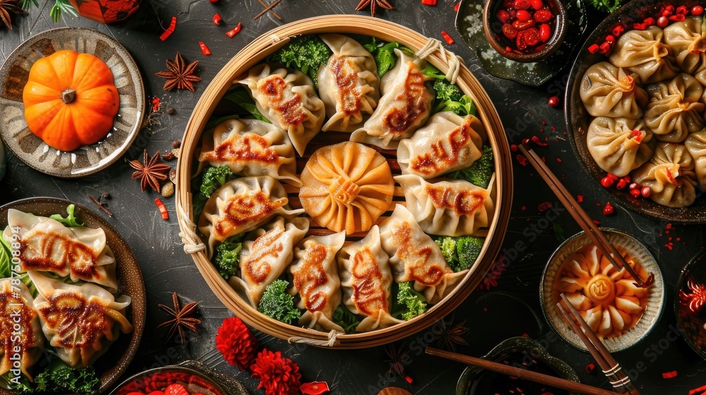 Traditional Chinese Dumplings for Mid autumn Winter Solstice and Chinese New Year with Symbolic FU Characters for Prosperity