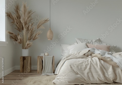 Bed With White Comforter and Pillows