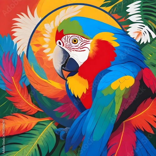 Colorful Macaw Amidst Tropical Flora