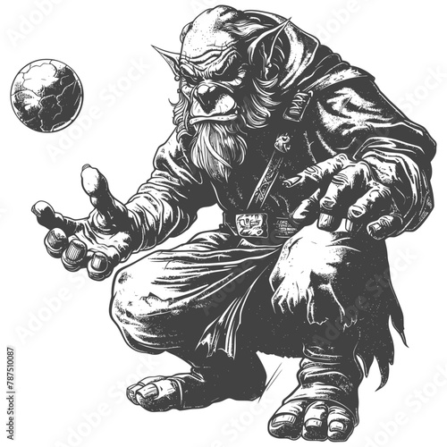ogre mage or necromancer with magical orb images using Old engraving style