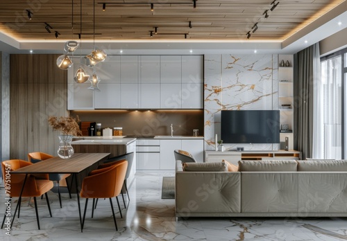 Modern Living Room With Couch, Table, and TV