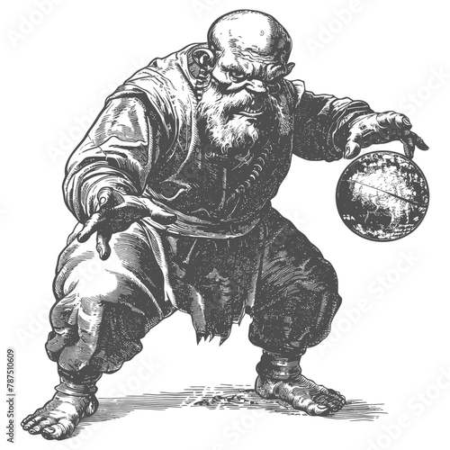 ogre mage or necromancer with magical orb images using Old engraving style