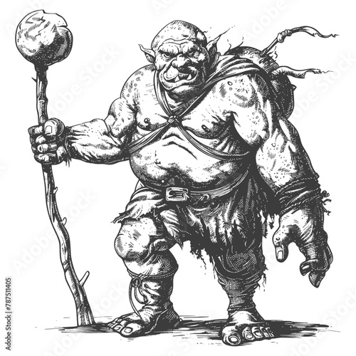 ogre mage or necromancer with magical staff images using Old engraving style