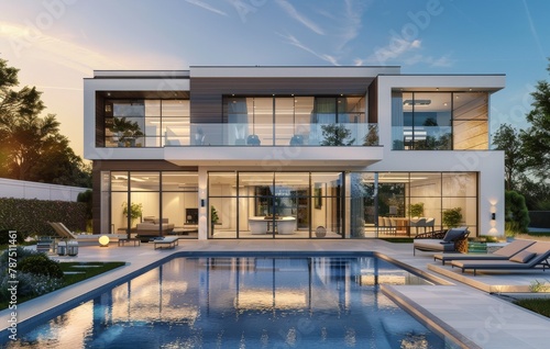 Large White House With Front Pool