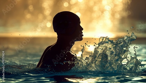 Harmony of Water and Will  Water Polo Player in Mid-Action in a Luminous Pool