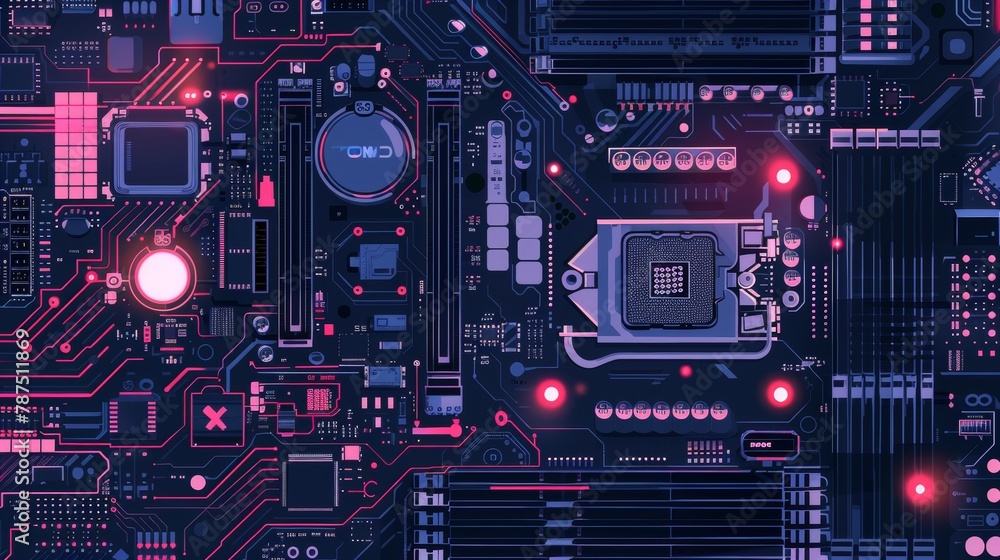 A detailed illustration of a computer motherboard with intricate patterns and designs  AI generated illustration