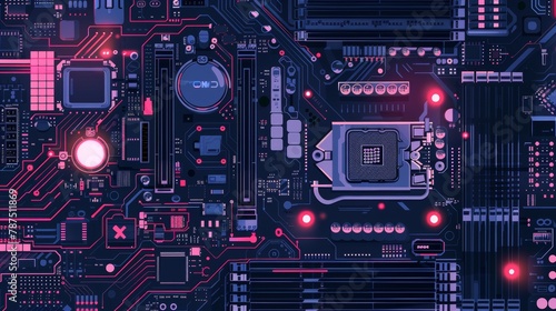 A detailed illustration of a computer motherboard with intricate patterns and designs AI generated illustration