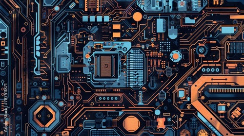 A detailed illustration of a computer motherboard with intricate patterns and designs AI generated illustration