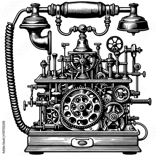 An old landline telephone, complex mechanism. Sketch board imitation. Vector, generative ai.