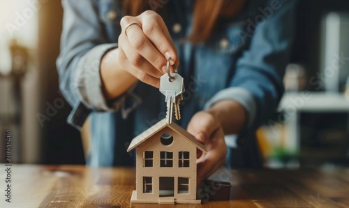 Woman Holding a House Shaped Key