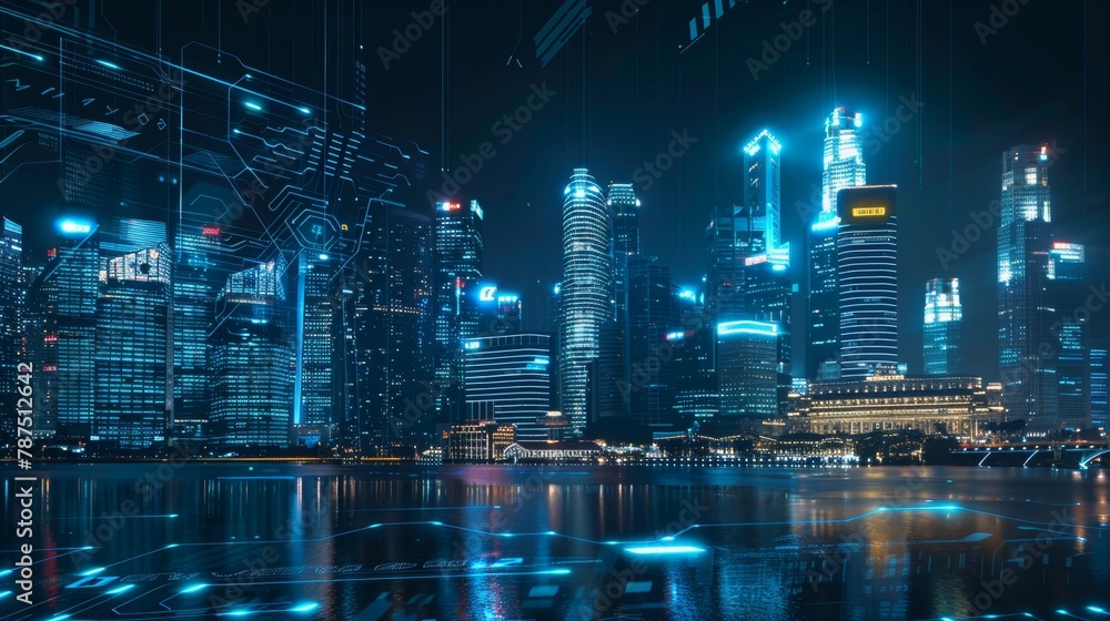 A futuristic city protected by digital shields  AI generated illustration