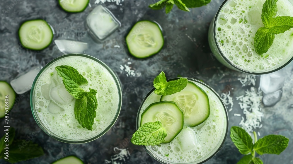 Cucumbers and Mints Garnished With Ice Cucumbers and Mints Garnished With Ice