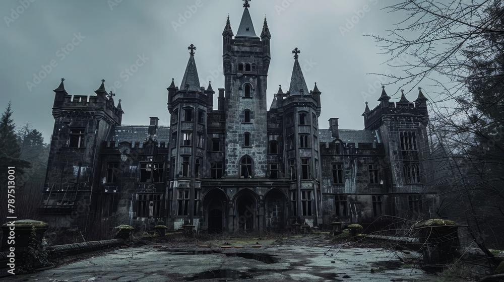 A gothic castle with a dark and twisted history  AI generated illustration - obrazy, fototapety, plakaty 