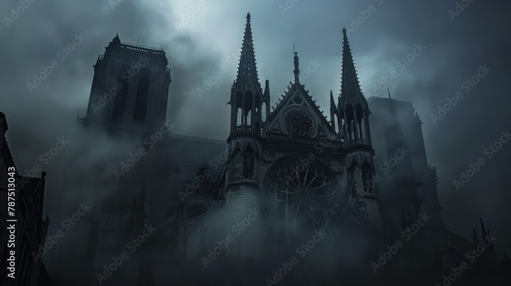 Fototapeta premium A gothic cathedral shrouded in darkness AI generated illustration