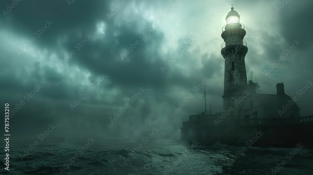 A haunted lighthouse guiding ships to their doom  AI generated illustration