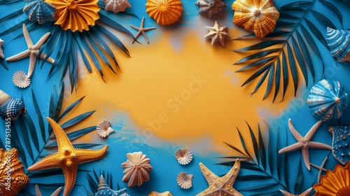 Flowers and Leaves Painting on Blue Background