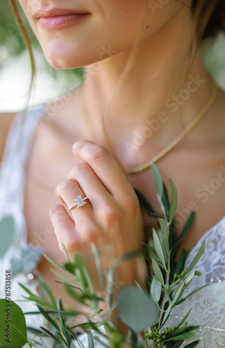 Woman in White Dress Holding Ring on Finger