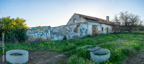 Abandoned area with lush vegetation at the braamcamp farm in the portuguese city of Barreiro-Portugal photo