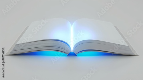 A white book that opens with a blue light