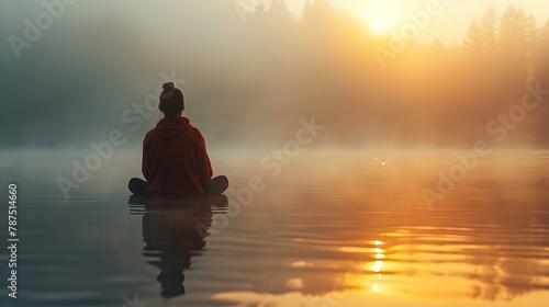 Spiritual Serenity at Dawn  Embracing the Prana. Concept Nature Walk  Meditation Practice  Mindful Breathing  Sunrise Yoga
