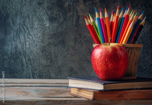 Red Apple on Top of Stack of Books
