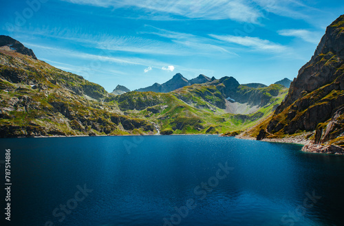 Pyrenees summer mountain landscape with lake  Estaube valley  French Pyrenees