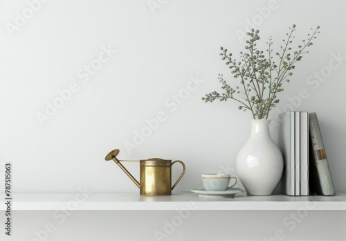 Shelf With Vase, Plant, and Book