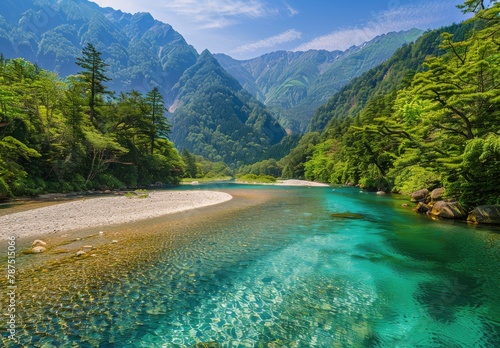 River Flowing Through Lush Green Valley