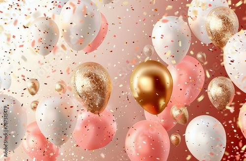 Bunch of Balloons With Gold and White Confetti