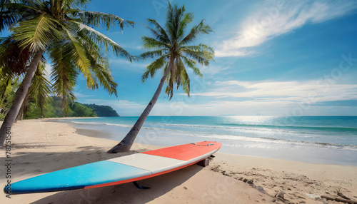 Ocean Escape. Surfboard Beckoning Under Azure Skies. © Francesco 