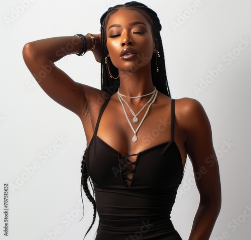 Woman in Black Bodysuit Posing for a Picture