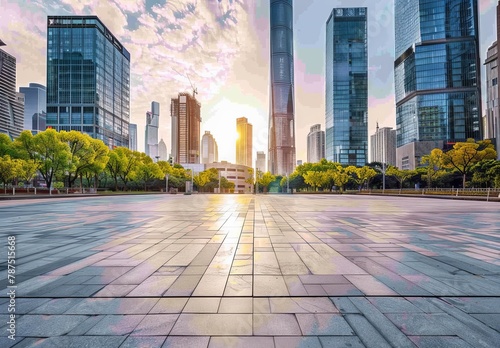 Wallpaper Mural City square and skyline with modern buildings scenery Torontodigital.ca