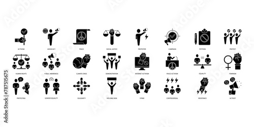 activism icons set. Set of editable stroke icons.Set of activism