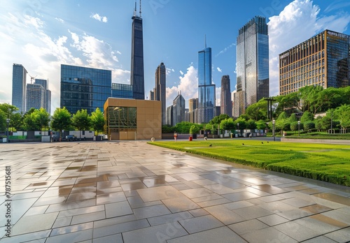 City square and skyline with modern buildings scenery