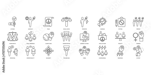 activism icons set. Set of editable stroke icons.Set of activism