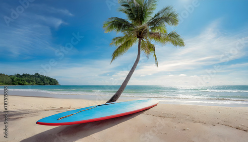 Surfing Paradise. A Summer Scene with Board and Palms. © Francesco 