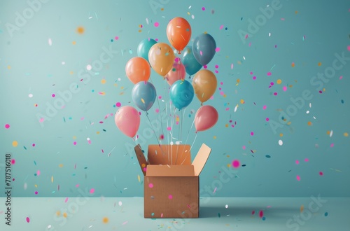 Cardboard Box With Balloons Floating Out