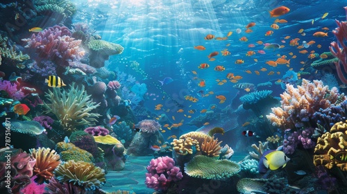 A serene underwater scene with colorful coral and fish AI generated illustration