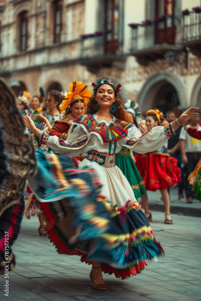 A vibrant group of women dressed in colorful attire energetically dancing together. The women are showcasing traditional movements and cultural expressions through their synchronized dance A vibrant group of women dressed in colorful attire energetically dancing together. The women are showcasing traditional movements and cultural expressions through their synchronized dance