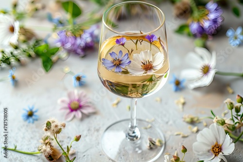 Wine glass on vibrant summer bacakground