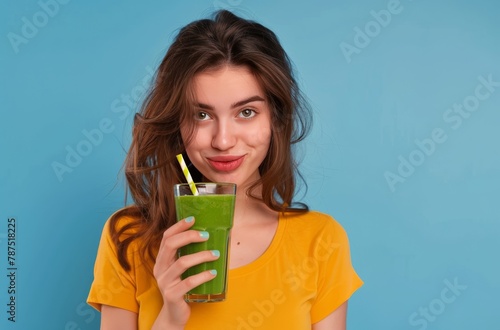 Woman Holding a Glass of Green Smoothie