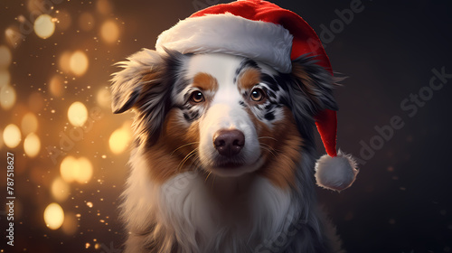 Cute puppy wearing santa hat