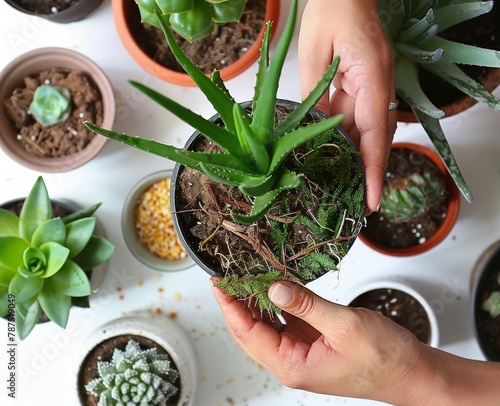 Person Holding Potted Plant Among Many