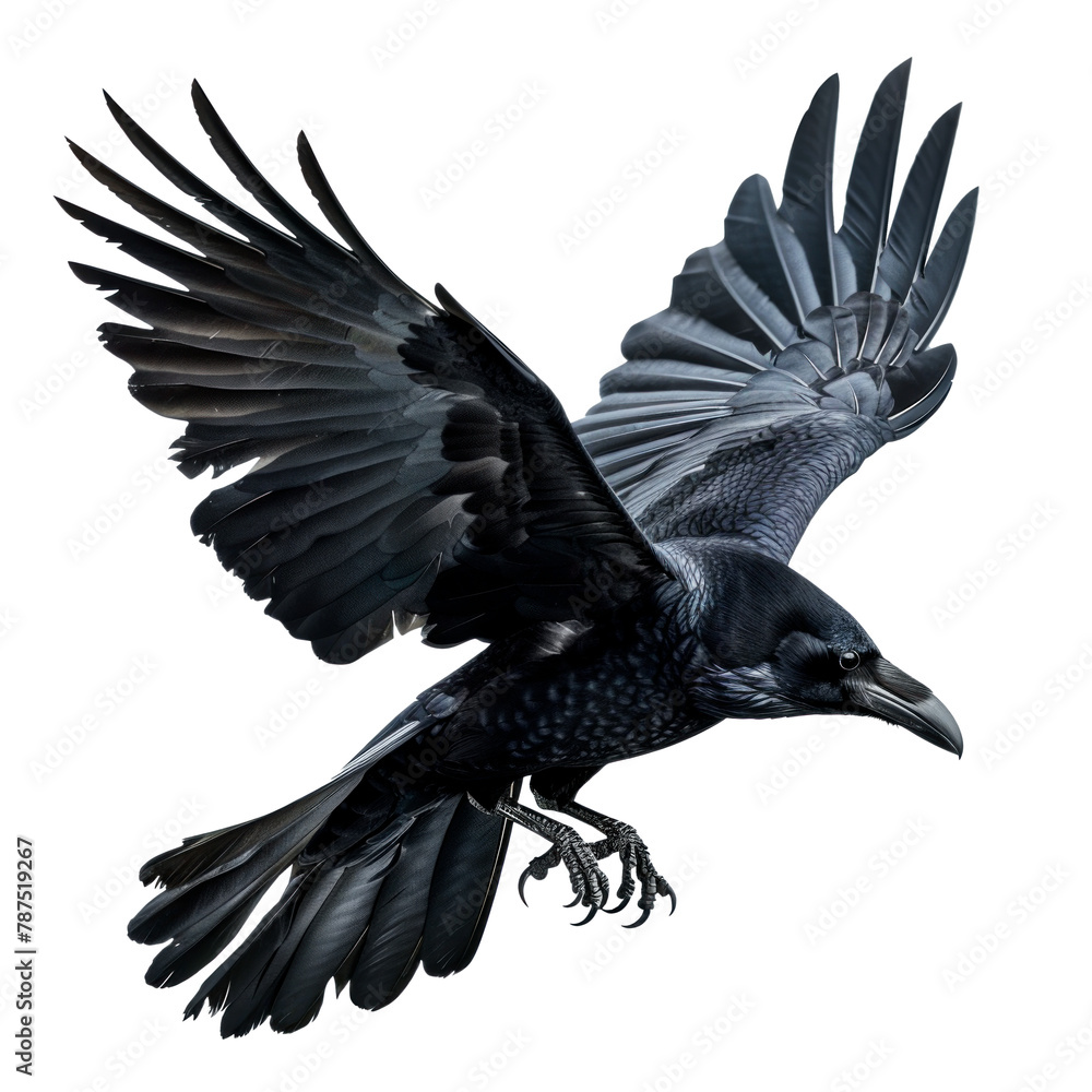 Obraz premium Black Raven During Flight. Isolated on transparent background.