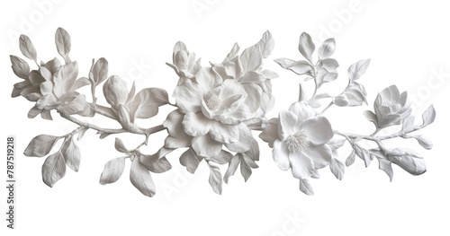 PNG Bas-relief a magnolia garland sculpture texture white plant art.