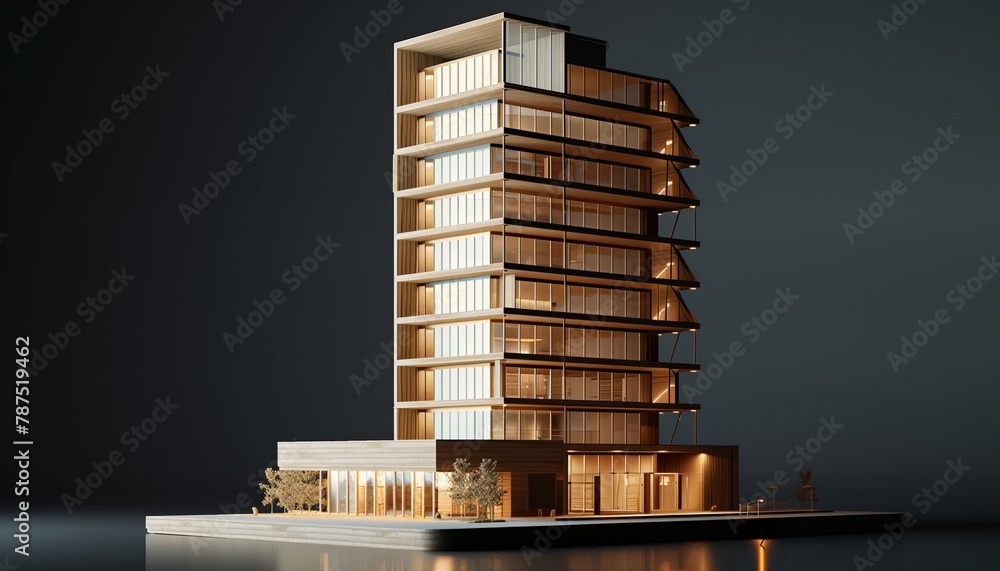 Elegant MDF Model of an Urban Skyscraper, Featuring Detailed Facades ...