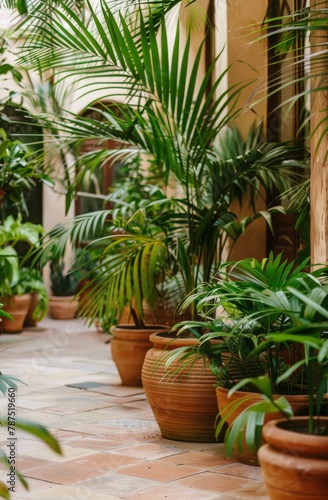 Multiple Potted Plants Arranged Neatly Together